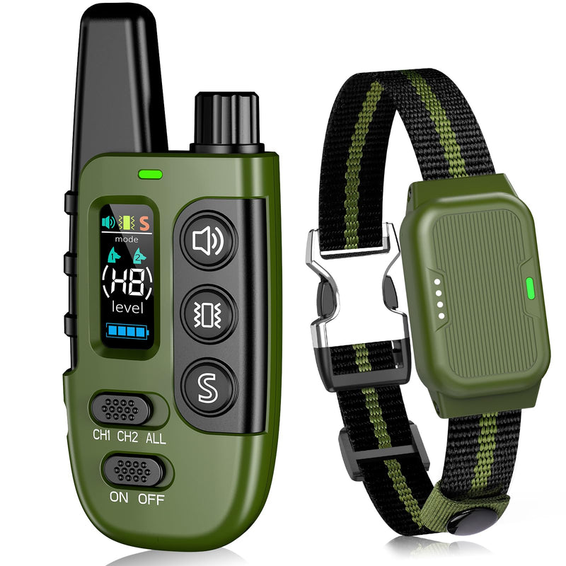 Shock Collar for Dogs, IP67 Waterproof Dog Training Collar with Remote Control, 3 Modes: Beep, Vibration, Safe Static, Rechargeable Adjustable for 15-110lbs Medium Large Dogs Green