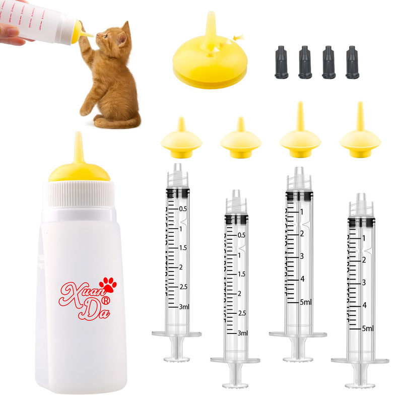 Kitten Bottle Feeding kit with Feeding Nipple and Syringe, Soft Silicone Nursing Pet Feeding Bottle, Ventilation Valve Resistant Tearing for Small Puppies, Kittens, Rabbit (M Nipple-Yellow) 1 Count (Pack of 14) Yellow - PawsPlanet Australia