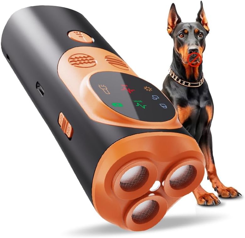 Dog Sonic Bark Deterrents Devices for Own or Neighbor's Dog, 3X Ultrasonic Anti Barking Device for Dogs Bark Deterrent Safe & Effective Stop Dog Barking Device with LED Flashlight Dogs Training Tools Orange - PawsPlanet Australia