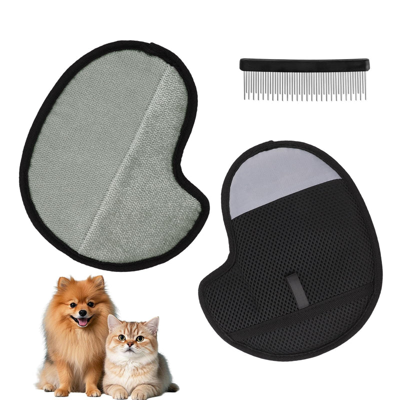 2 Pcs Pet Hair Removal Glove, Reusable Double Sided Pet for Grooming with Pet Comb - PawsPlanet Australia