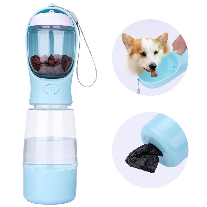 Dog Water Bottle, Portable Pet Travel Water Bottle with Food Container, Leak Proof Puppy Water Bowl Outdoor Dog Water Dispenser for Pets Outdoor, Travel, Walking(13oz) Blue 13oz - PawsPlanet Australia