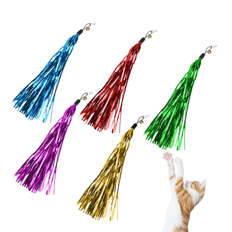 BOROLA 5PCS Cat Teaser Stick Replacement Head Colorful Crinkle Paper & Bells, Attractive Interactive Cat Wand Toy Refills, Crinkle Feather Toys for Kittens and Adult Cats(5 Color) - PawsPlanet Australia