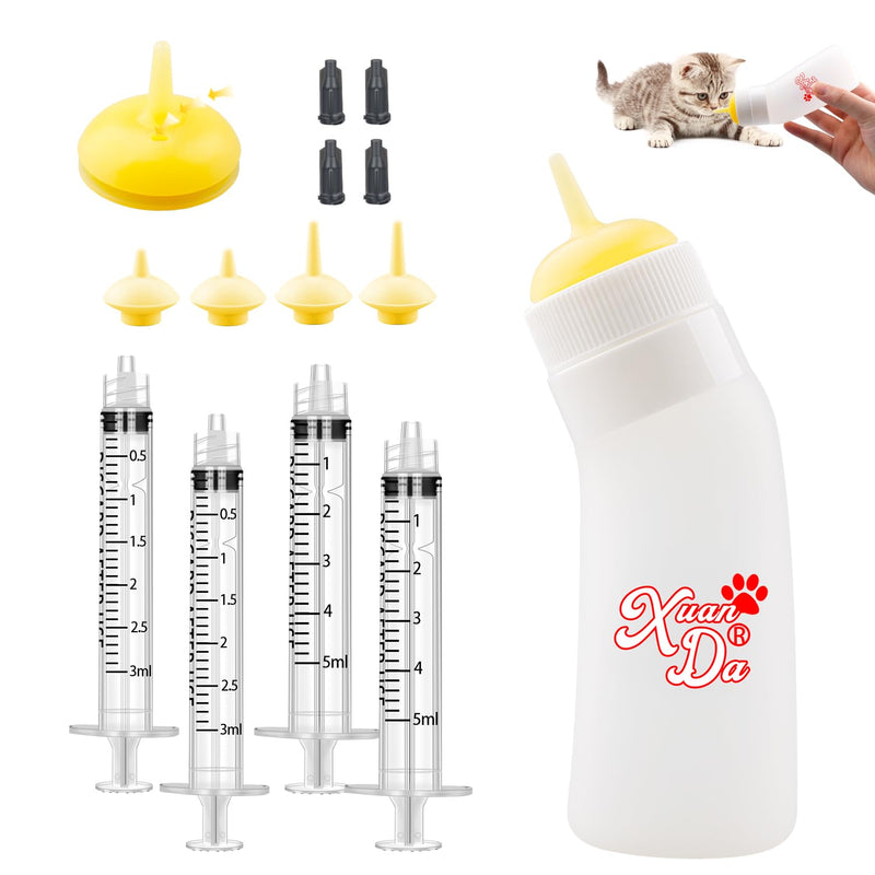Pet Feeding Nipple with Syringe, Soft Silicone Nursing Pet Feeding Bottle, Ventilation Valve Resistant Tearing for Puppies, Kittens, Rabbit, Small Wildlife (Yellow) 1 Count (Pack of 14) Yellow-M Size - PawsPlanet Australia