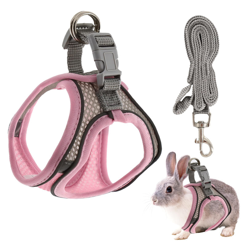 Rabbit Harness and Leash Set, Breathable Pet Vest, Bunny Harness with Reflective Strips, Soft Mesh for Small Kitten, Puppy, Rabbit and Small Animals(Pink) - PawsPlanet Australia