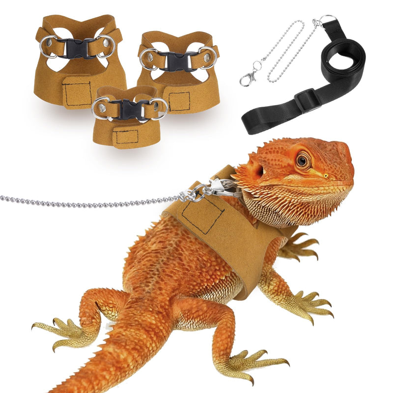 3 Pcs Bearded Dragon Harness and Leash Set Lizard Reptile Walking Leash Adjustable Soft Leather Vest Small Walking Vest Accessories with Traction Rope for Training Lizards Other Small Reptiles - PawsPlanet Australia