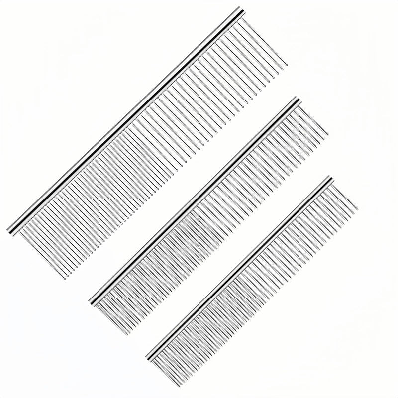 3-Pack Pet Grooming Metal Combs Set, Large Medium Small Sizes, Stainless Steel Detangling Tool for Dogs and Cats - PawsPlanet Australia