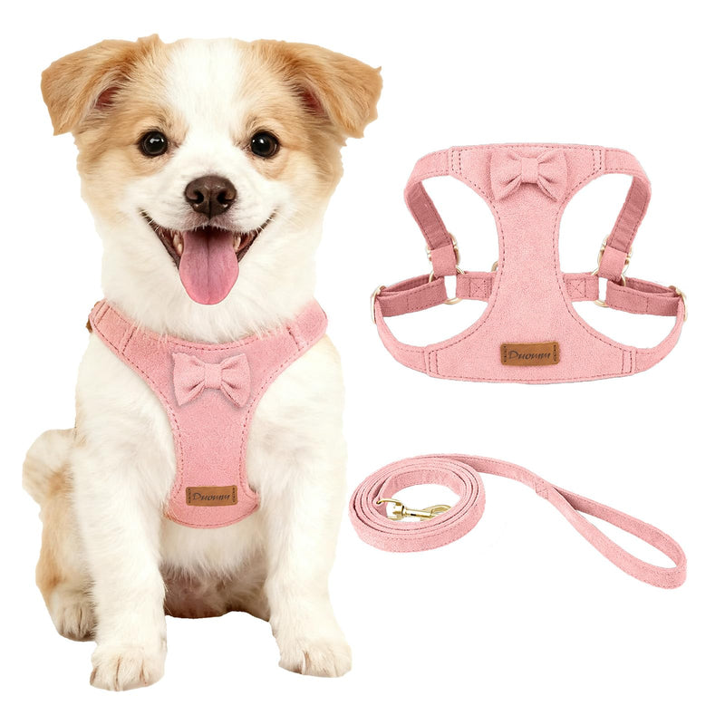XS Cute Puppy Harness and Leash Pet Set with Bowtie,Step in Dog Harnesses,Soft Adjustable Close-Fitting Cat & Dog Vest, Anti-Pull Harness for Small Cats & Dogs, Pink XS(Chest:13-18'') - PawsPlanet Australia