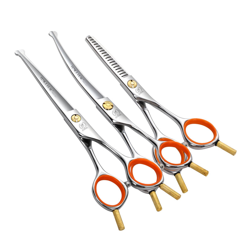 Fenice Peak 5" 3-in-1 Dog Grooming Scissors Set with Comb, Straight, Curved & Thinning Shears, Japanese 440C Stainless Steel Pet Grooming Kit for Dogs and Cats, Sharp Durable Blades Combo 5" - PawsPlanet Australia