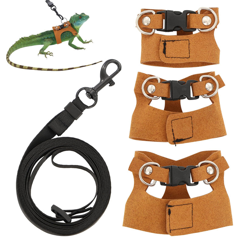 3 Pcs Bearded Dragon Harness and Leash Set Adjustable Leash Soft Leather Bearded Dragon Harness Lizard Accessory for Squirrels and Other Small Reptiles(Brown, 3 Sizes) - PawsPlanet Australia