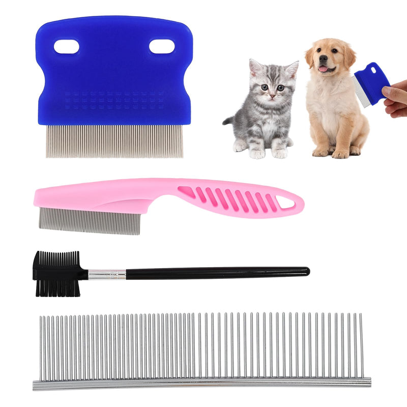 4 PCS Pet Flea Combs for Dogs & Cats, Cat Grooming Brush with Stainless Steel Teeth, Pet Flea Comb for Fleas and Ticks, Indoor Pets, Fine Tooth Comb for Kittens - PawsPlanet Australia