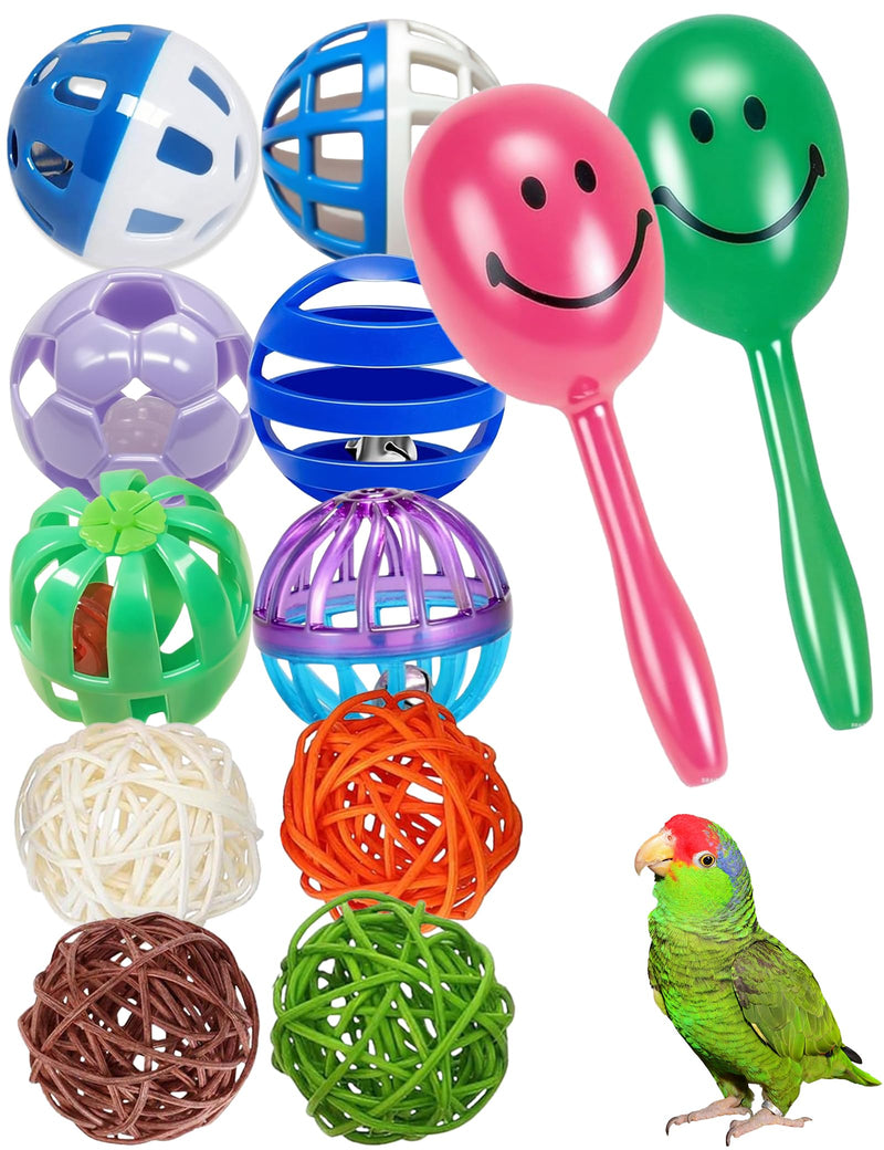 Bird Toys for Parrots & Parakeets - 12 Pack Colorful Bell Balls - Safe Chew, Foot & Activity Toys for Small & Large Birds - PawsPlanet Australia