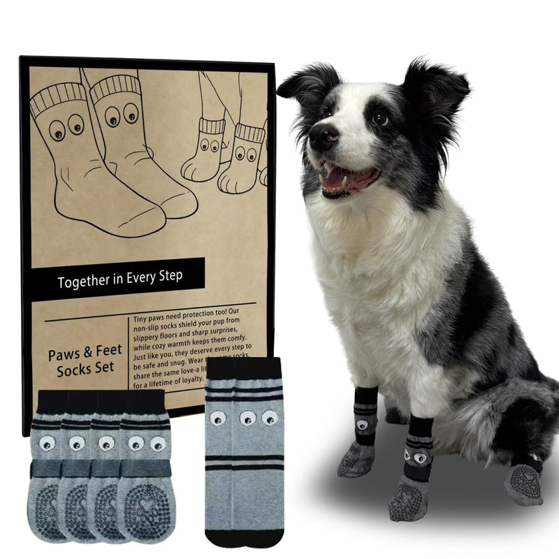 Non-Slip Dog Socks & Owner Sock Set- Extra-Grip, Paw Protection for Senior & Active Dogs Grey L - PawsPlanet Australia