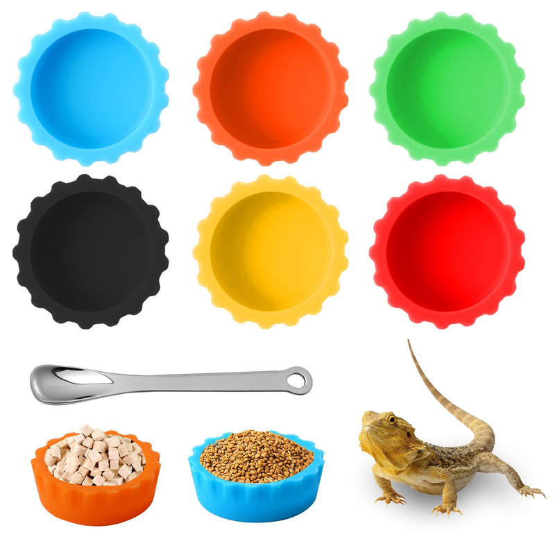 6 Pcs Crested Gecko Food and Water Bowl with 1 Spoon, Reptile Feeding Cups for Lizards, Isopods & Small Pets, Easy-Clean Silicone Set - PawsPlanet Australia