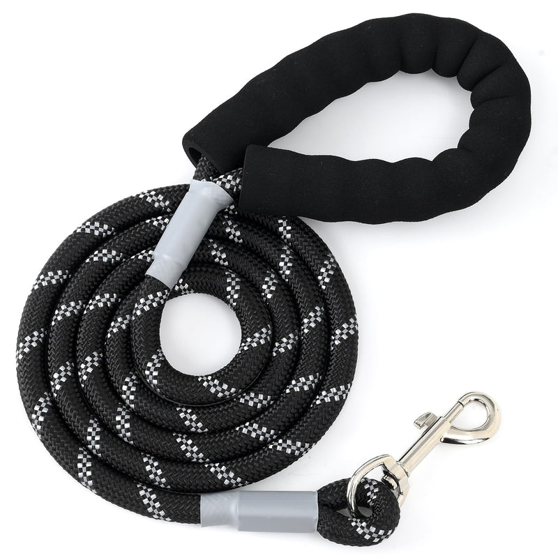 Mile High Life Reflective Dog Leash, with Comfortable Padded Handle, Black Nylon Rope Leash with Steel Tips, Heavy Duty 4 Feet Pet Leashes (Black,72 Inches) 6 Feet Reflective Nylon Rope - Black - PawsPlanet Australia