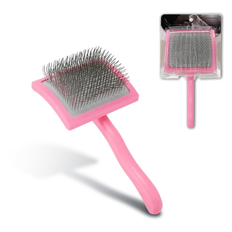 Pet Slicker Brush for Long & Short Hair - Detangling Tool for Dogs & Cats - 135° Angled Stainless Steel Pins, Curved Handle - Gentle Grooming for Small/Medium/Large Breeds (Pink) Pink - PawsPlanet Australia