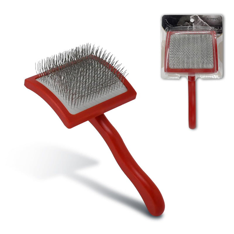 Pet Slicker Brush for Long & Short Hair - Detangling Tool for Dogs & Cats - 135° Angled Stainless Steel Pins, Curved Handle - Gentle Grooming for Small/Medium/Large Breeds (Red) Red