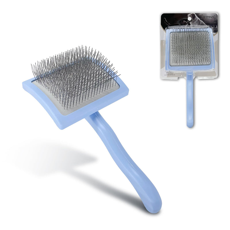 Pet Slicker Brush for Long & Short Hair - Detangling Tool for Dogs & Cats - 135° Angled Stainless Steel Pins, Curved Handle - Gentle Grooming for Small/Medium/Large Breeds (Blue) Blue - PawsPlanet Australia