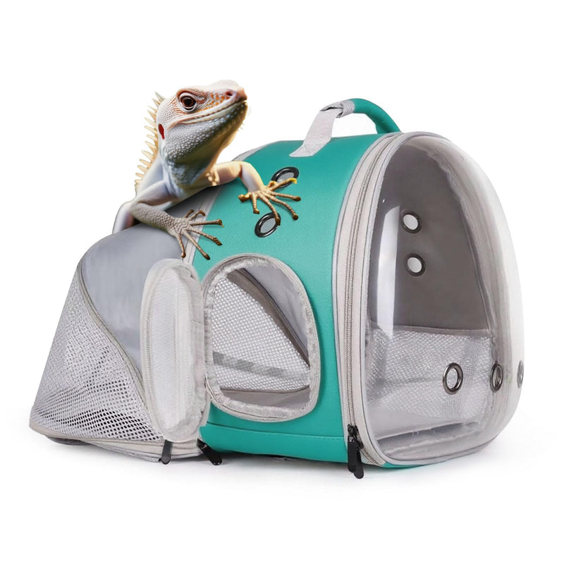 Expandable Bearded Dragon Backpack Carrier with Clear Bubble Window Large Space Travel Cage for Hedgehog Rat Parrot,Rabbit,Sugar Glider,Airline Approved (Green, Back Extention) Green - PawsPlanet Australia