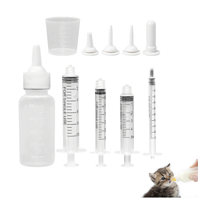 Pet Nursing Kit: 50ml Kitten and Puppy Feeding Bottle with 4 Syringes and 4 Nipples for Newborn Baby Cats, Dogs, Rabbits, Hamsters - PawsPlanet Australia