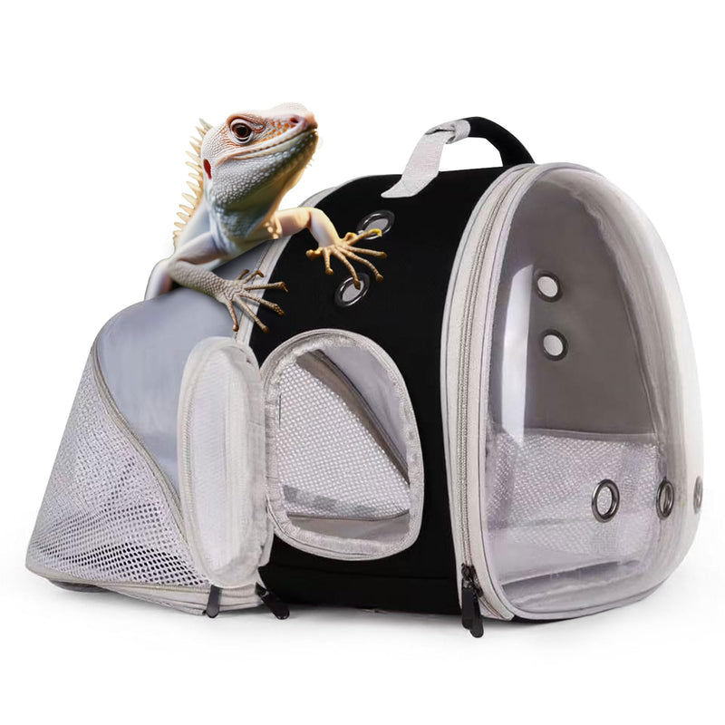 Expandable Bearded Dragon Backpack Carrier with Clear Bubble Window Large Space Travel Cage for Hedgehog Rat Parrot,Rabbit,Sugar Glider,Airline Approved (Black, Back Extention) Black - PawsPlanet Australia