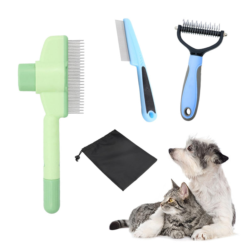 3 Pcs Flea Comb For Cats Dogs Self Cleaning Pet Hair Removal Tool Flea Lice Comb Grooming Brush For Shedding Indoor Kittens With Release Button Long And Short Stainless Steel Metal Teeth. - PawsPlanet Australia