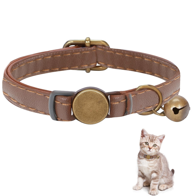 Leather Cat Collars with Bells, Safety Lightweight Pet Kitten Collars, Soft Adjustable Leather Kitten Collar for Most Cats and Small Dogs - PawsPlanet Australia