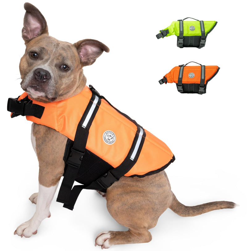 Dog Life Jacket for Swimming & Boating – Adjustable Safety Vest for Dogs, Lightweight Reflective Neon Design, Buoyant & Comfortable for Water Adventures (Orange, X-Large) Orange X-Large (Chest 28”-33”) - PawsPlanet Australia
