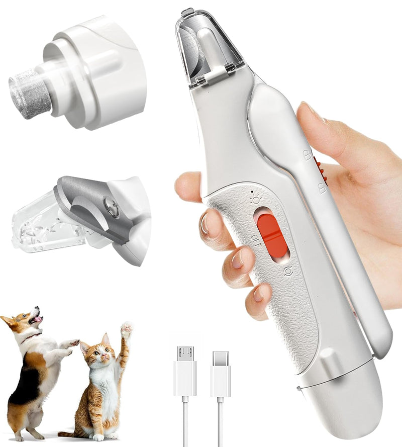 2 in 1 Dog Nail Clippers & Cat Nail Clippers Trimmers for Large Medium Small Dogs Cats Claw Trimmer Quick Sensor and Safety Guard USB Rechargeable Dogs Nail Trimmer with Catcher & 2 LED Lights White - PawsPlanet Australia
