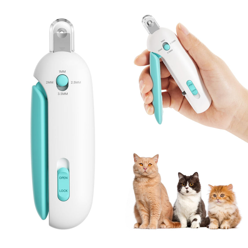 Potaroma Cat Nail Clipper with Adjustable 3-Size Trimming Hole & Hidden Nail File | Safe Toenail Trimmer for Kittens & Indoor Cats | Anti-Splash Claw Cutter for Grooming (Blue) - PawsPlanet Australia