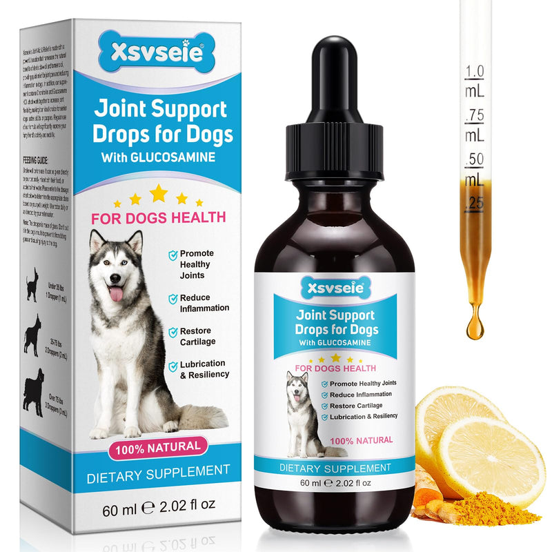 Pain Relief for Dogs, Hip & Joint Glucosamine Drops for Dogs, Chondroitin Drops for Dogs, Natural Formula with Essential Nutrients for Active & Aging Dog, 60ml - PawsPlanet Australia