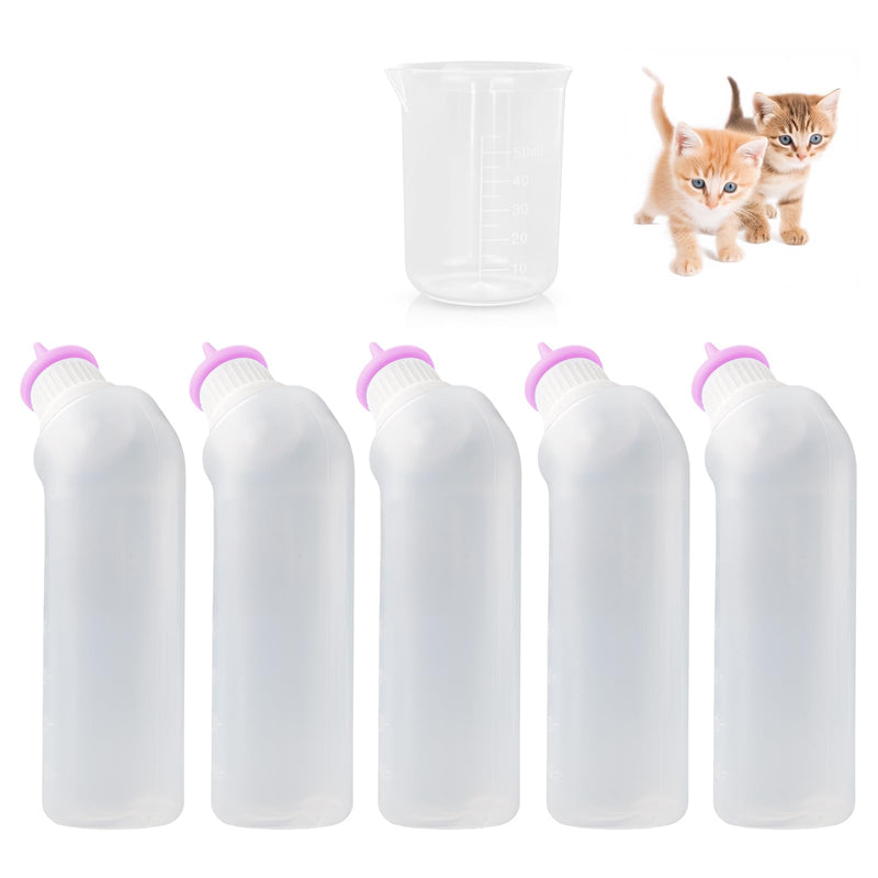 5Pack Kitten Bottle for Nursing Puppy Milk Kitten Bottles Feeding Kit Silicone Nipple for Newborn Pets Kittens, Puppy,Squirrel (Pink) - PawsPlanet Australia
