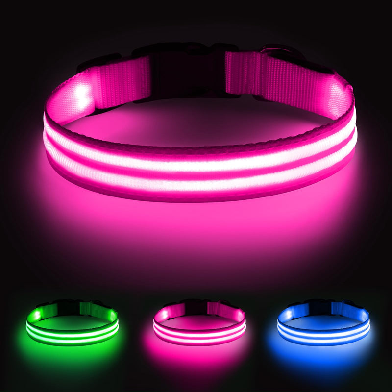 Illumifun LED Dog Collar Rechargeable Light Up Dog Collar Glow in The Dark, Flashing Lighted Glow Collars for Dogs Night Walking (Pink, Large) Pink - PawsPlanet Australia
