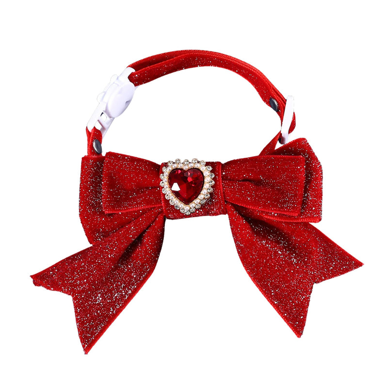 Princess Glitter Cat Collar – Velvet Bow with Rhinestone Gem, Adjustable Breakaway Safety Collar for Cats 6.7–13" (Red) Red - PawsPlanet Australia