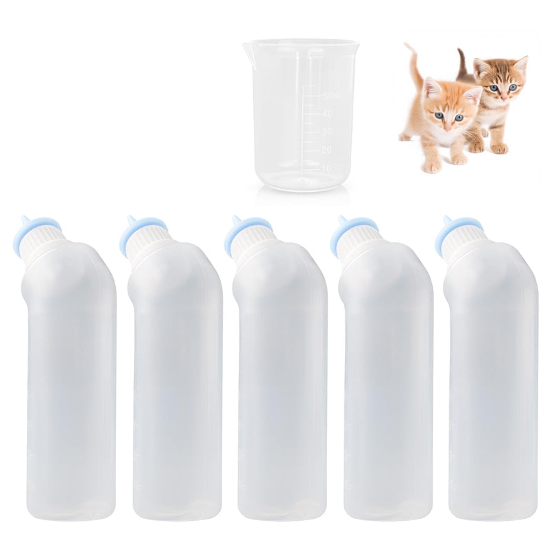 5Pack Kitten Bottle for Nursing Puppy Milk Kitten Bottles Feeding Kit Silicone Nipple for Newborn Pets Kittens, Puppy,Squirrel (Blue) - PawsPlanet Australia