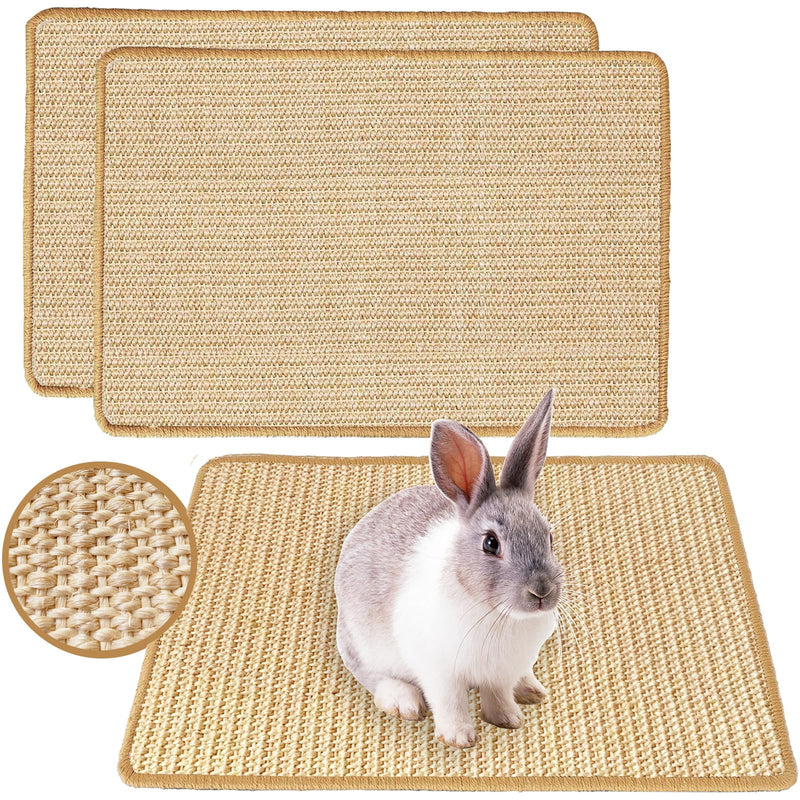 Rabbit Scratching Pad, 16 x 12 Inch Natural Sisal Bunny Scratch Mat Scratcher Mats Claws and Teeth Care for Biting Sleeping Nesting Small Animal Bedding Bed Play Toy (Beige+Brown, 2Pcs) Beige+Brown 2pcs 15.7 x 11.8 in - PawsPlanet Australia