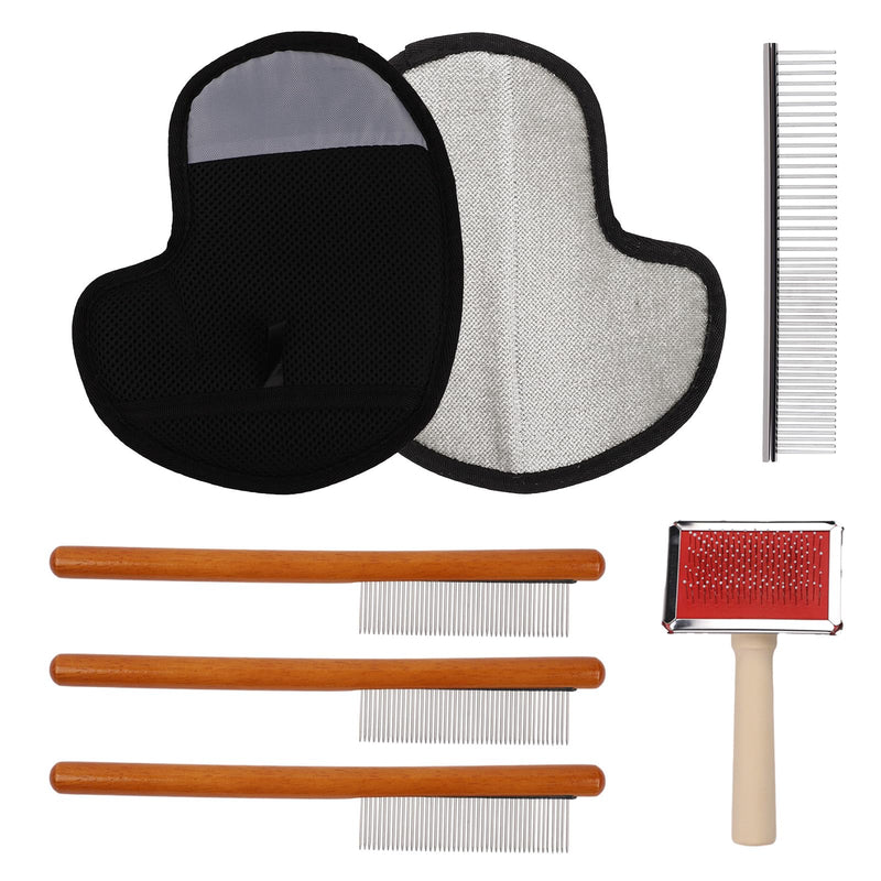 6 Pcs Pet Hair Removal Set, Reusable Electrostatic Gloves and Pet Combs for Grooming Small Dogs - PawsPlanet Australia