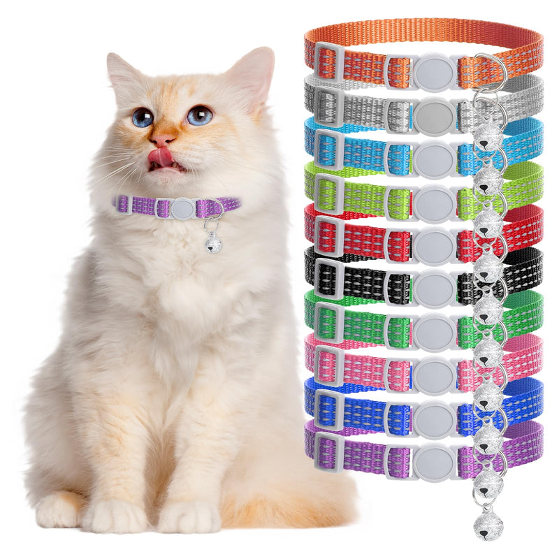 10 Pack Cat Collar Breakaway Kitten Puppy Collars with Bells Reflective Cat Bell Collars Adjustable Small Break Away Cats Collar for Male Girl Cats Puppies, 7.9" - 13" (10 Colors) - PawsPlanet Australia