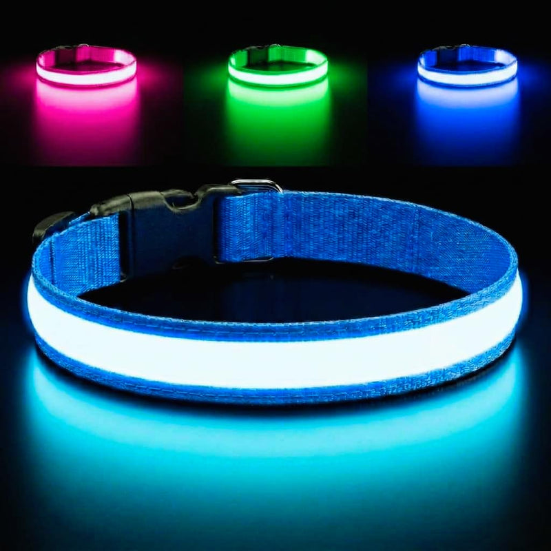 Light Up Dog Collar – Reflective, Adjustable & Rechargeable Electronic Glow Pet Collars – Bright, Comfortable, High Visibility LED Dog Collar for Night Safety, Outdoor Walk & Flashing Fun, Blue, Small