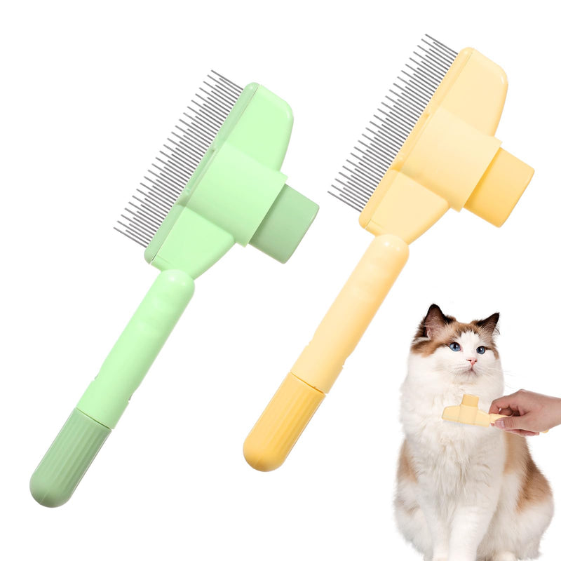 2 Pcs Pet Hair Comb Self Cleaning Cat Flea Brush with Release Button Comfort Safety Stainless Steel Brush Short Long Hair Removal Dogs Grooming Comb for Shedding Tangles - PawsPlanet Australia