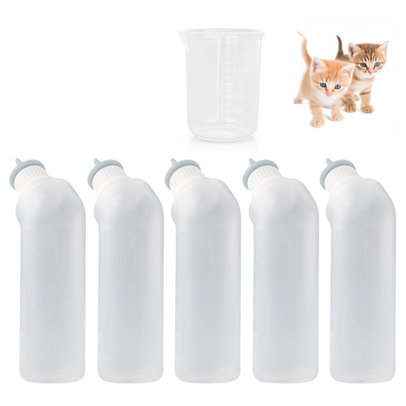 5Pack Kitten Bottle for Nursing Puppy Milk Kitten Bottles Feeding Kit Silicone Nipple for Newborn Pets Kittens, Puppy,Squirrel (Grey) - PawsPlanet Australia