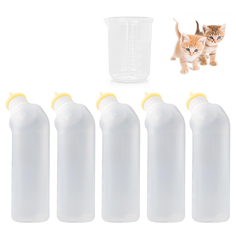 5Pack Kitten Bottle for Nursing Puppy Milk Kitten Bottles Feeding Kit Silicone Nipple for Newborn Pets Kittens, Puppy,Squirrel (Yellow) - PawsPlanet Australia