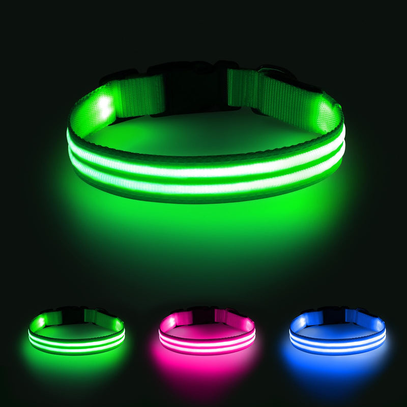 Illumifun Light Up Dog Collar, Rechargeable LED Dog Collar Glow in The Dark, High Visibility Collars Light for Pet Walking at Night (Green, Large) Green - PawsPlanet Australia