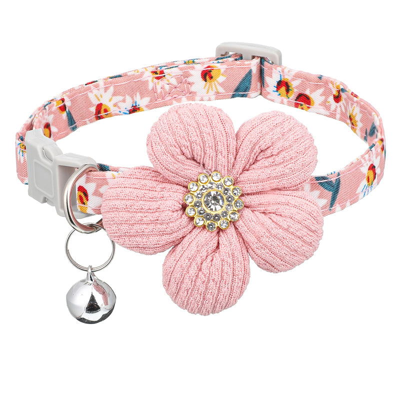 Breakaway Flower Cat Collar, Small Female Kitten Flower Collars, Cute Girl Cat Collar, Adjustable Safety Buckle Kitten Collars with Bells for Boy Girl Cats Puppies Small Pets, Pink - PawsPlanet Australia