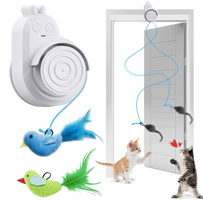 Interactive Cat Toys for Indoor Cats Automatic Electric Flying Bird Feather Cat Toy - Best Kitten & Adult Cat Enrichment Toy Stick-on Hanging Electric Kitty Toys for Bored Cats White - PawsPlanet Australia