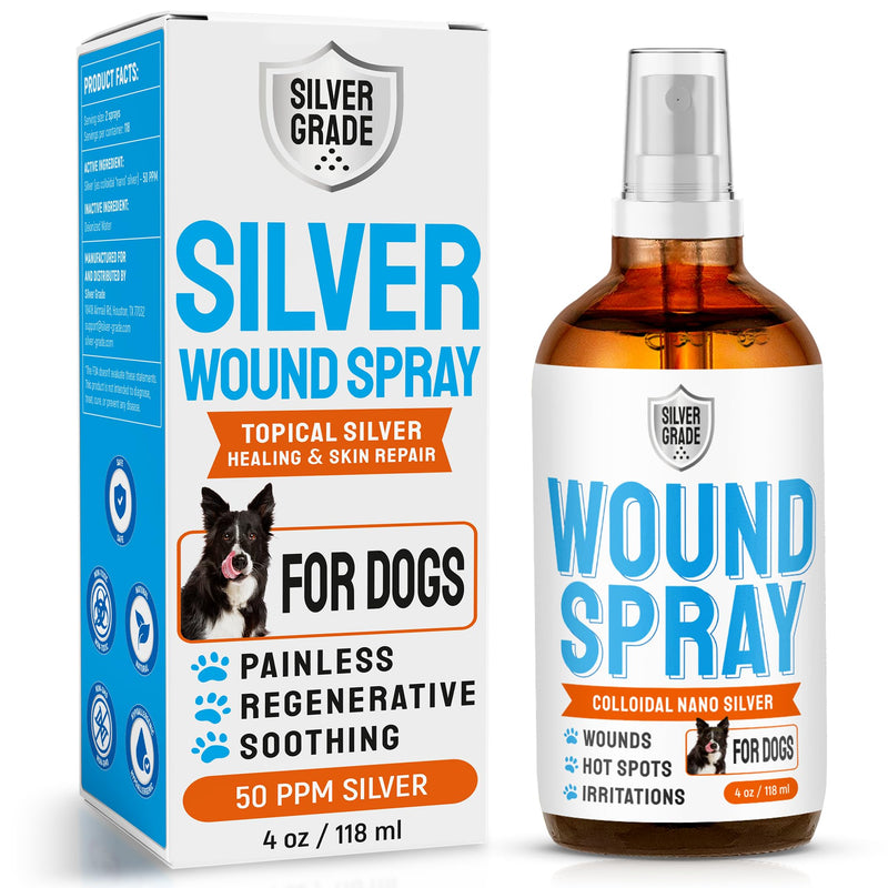 Hot Spot Treatment for Dogs – Silver Wound Spray Helps with Irritation, Bites, Burns, Rashes, Itch, Scratching – Better Use with a Dog Cone – 4 oz - PawsPlanet Australia