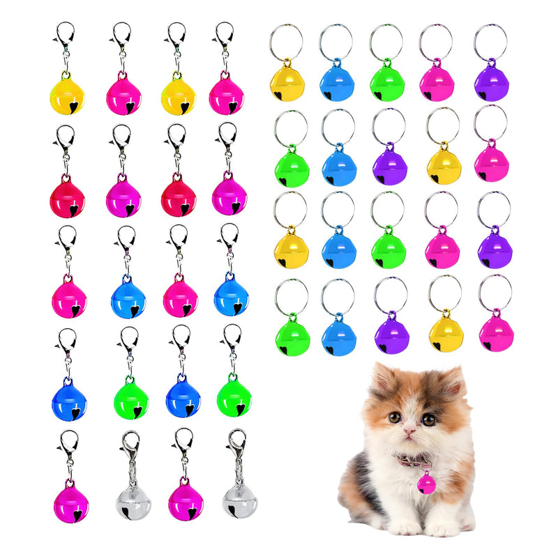 Cat Collar Bell, 40 PCS Bell for Cat Collar with Loud Crisp Sound with Clasps Stainless Prevent Lost Steel Training for Pet Pendant Accessories(Colourful) - PawsPlanet Australia