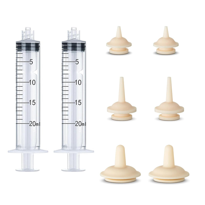 2Pcs Pet Nursing Syringes with 6 Packs Feeding Nipples, Pet Nursing Feeding Tools Nipples for Rabbits Squirrels Newborn Kittens Puppies Small Animals (20ML) 20ML - PawsPlanet Australia