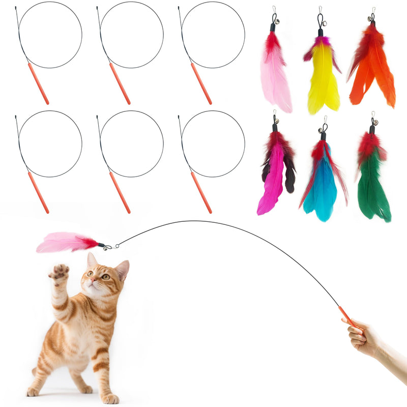 Cat Feather Wands with Replacement Feathers, Interactive Wand Toys, Feathers & Bell, Teaser Wand for Kittens and Adult Cats, Indoor Play to Exercise - PawsPlanet Australia