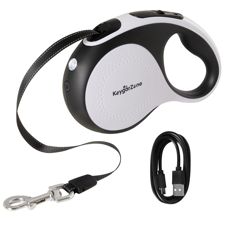 Retractable Dog Leash for Large Dogs with LED Light, 16.4ft Long Pet Leash up to 110lb Pull, 360° Tangle-Free One-Button Control for Small & Large Dogs & Cats, with Charging Cable, White - PawsPlanet Australia