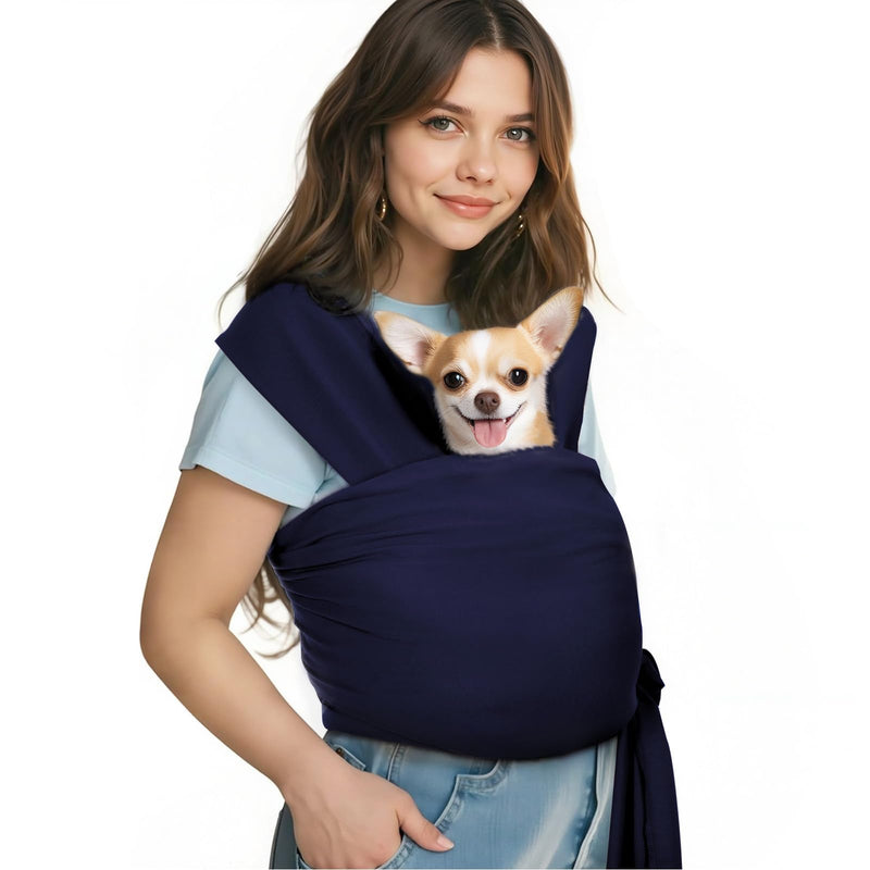 Pawaboo Pet Sling Carrier, Hands Free Dog Carrier Sling for Small Dogs and Cats, Puppy Kitten Pouch Soft Cotton Front Facing Cat Carriers Papoose, Reduce Back Neck Pain, Navy Blue A-Navy Blue - PawsPlanet Australia